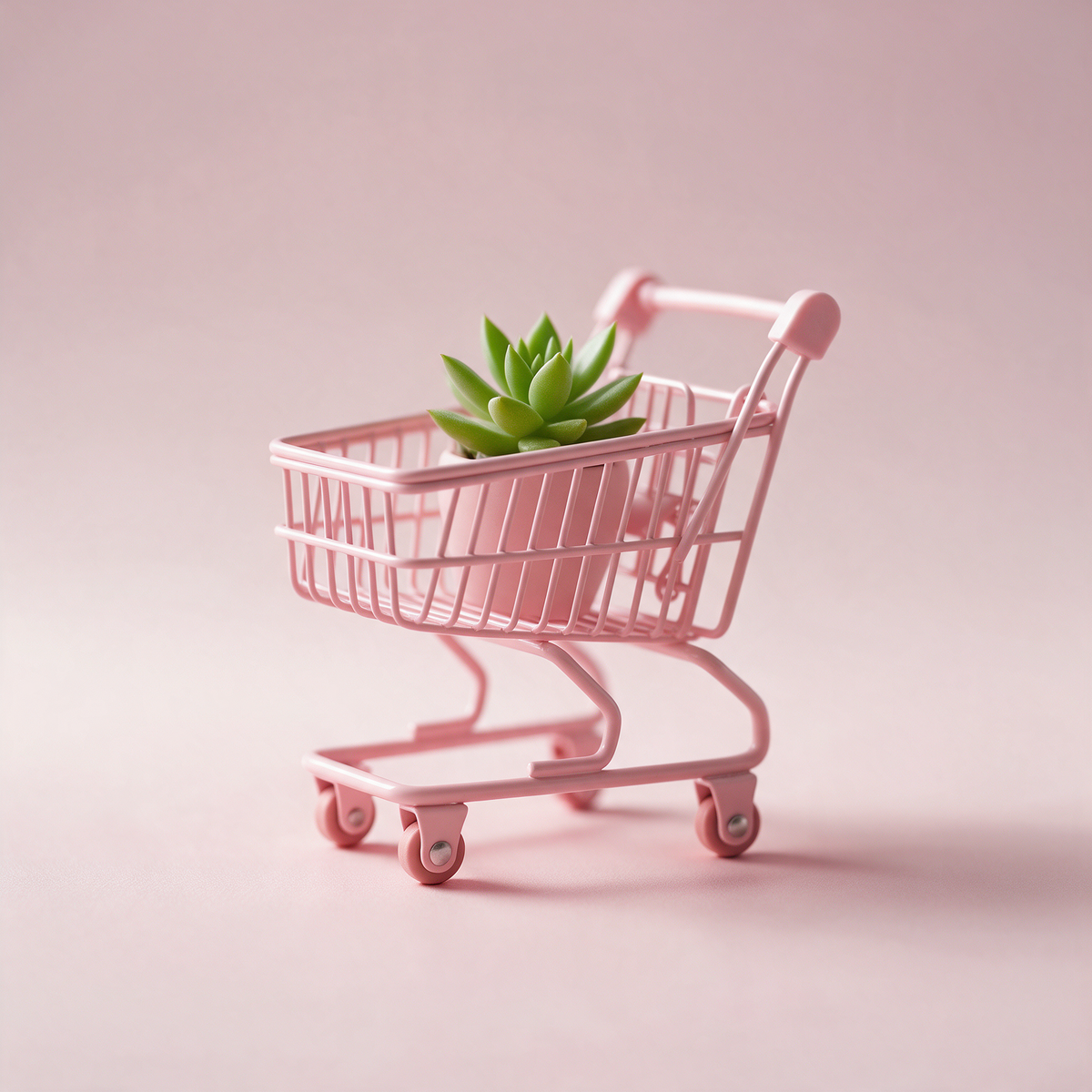 Mini steel shopping cart planter with a succulent