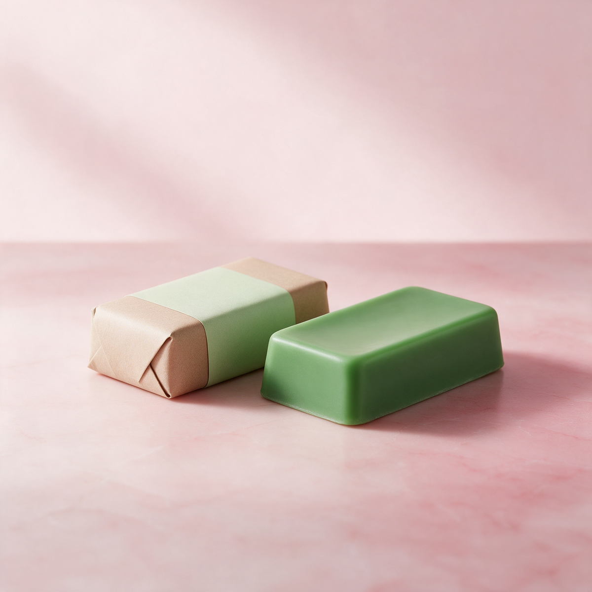 Green snowboard wax bar in a kraft paper wrapper