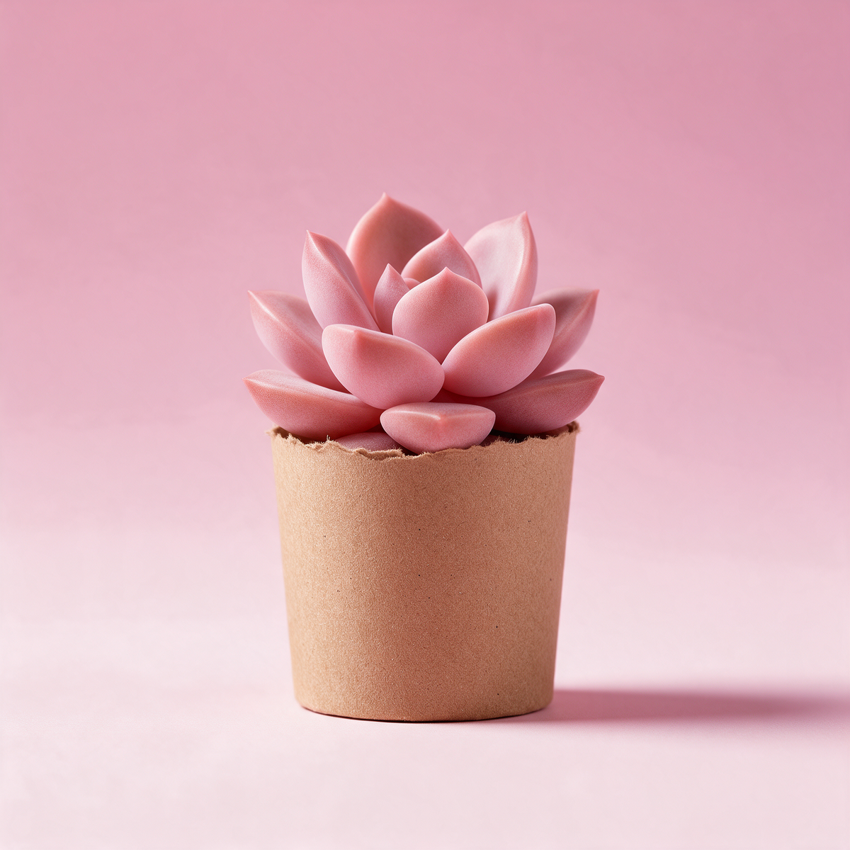Small potted succulent in a kraft paper sleeve